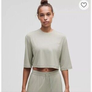 Modal Relaxed-Fit Cropped Short-Sleeve Shirt Jade Grey